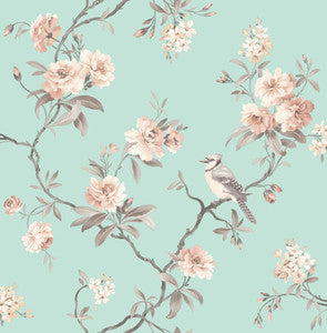 Chinoiserie Seafoam Floral Wallpaper by Fine Decor