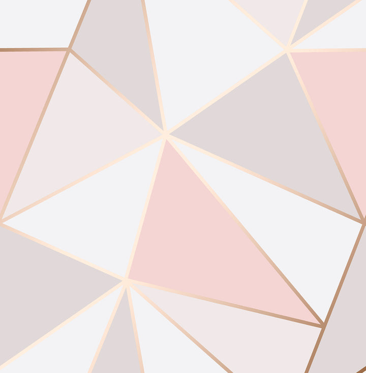 Arken Rose Gold Geometric Wallpaper by Fine Decor Medley Covers about 56.4 square feet Great Britain Unpasted 20.9-in repeat, straight match 20.5-in by 33-ft long roll - Fabric Carolina -