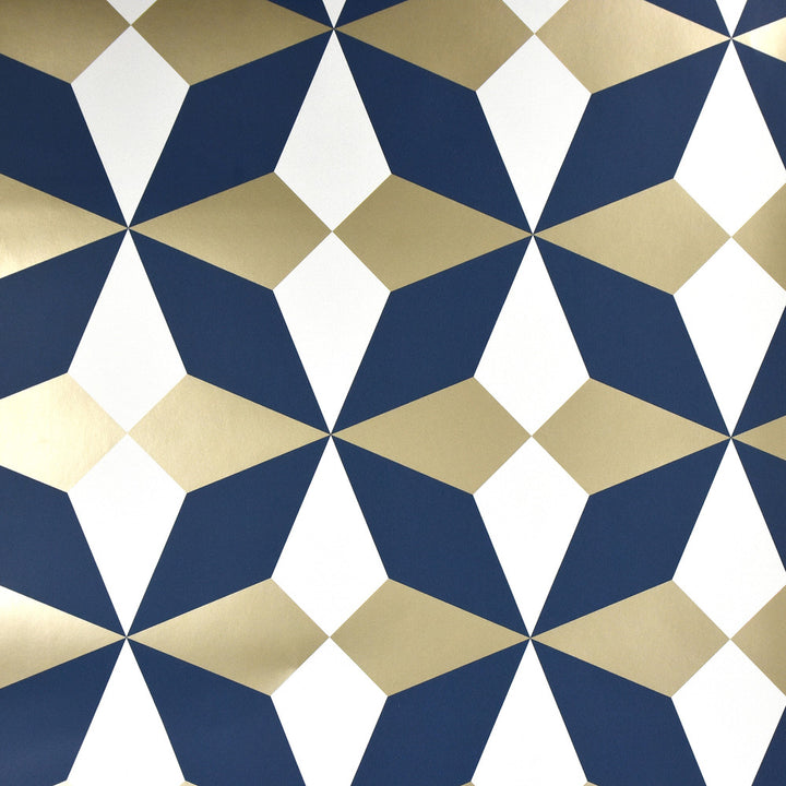 Newby Navy Geometric Wallpaper by Fine Decor Medley Covers about 56.4 square feet Great Britain Unpasted 10.43-in repeat, straight match 20.5-in by 33-ft long roll - Fabric Carolina -