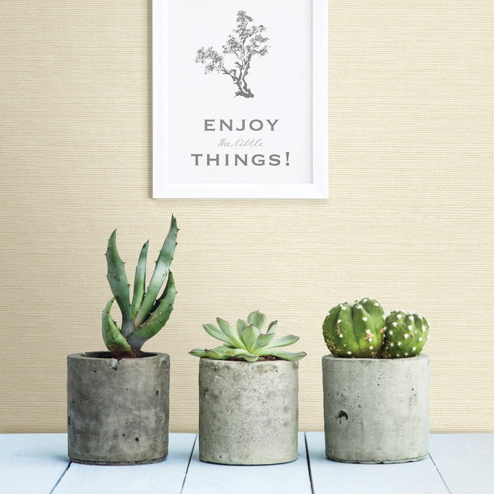 Agave Bliss Light Yellow Faux Grasscloth Wallpaper by A-Street Prints Designer