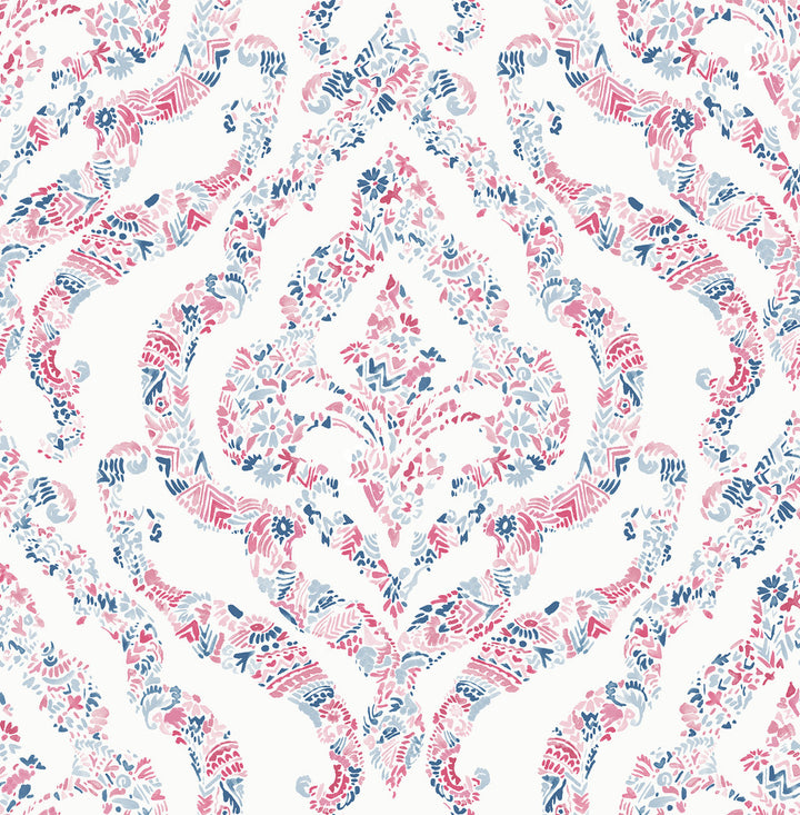 Featherton Coral Floral Damask Wallpaper by A-Street Prints Perennial Covers about 56.4 square feet 20.5-in by 33-ft long roll Unpasted 20.9 - Fabric Carolina -