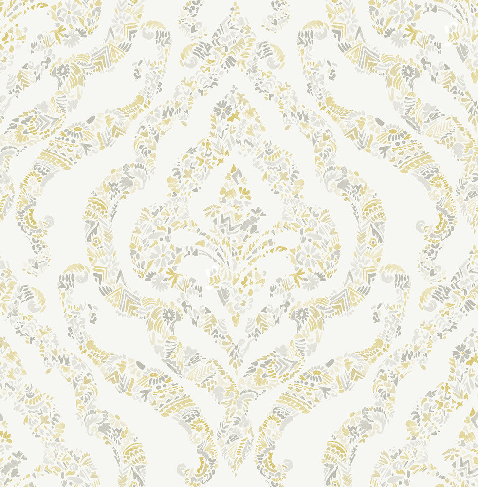Featherton Mustard Floral Damask Wallpaper by A-Street Prints Perennial Covers about 56.4 square feet 20.5-in by 33-ft long roll Unpasted 20.9 - Fabric Carolina -