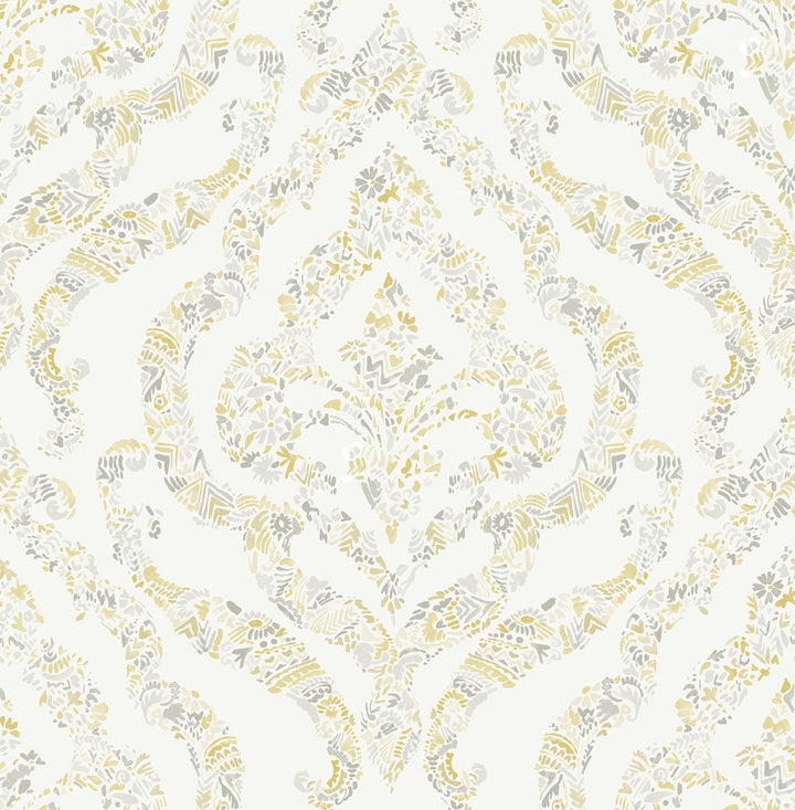 Featherton Mustard Floral Damask Wallpaper by A-Street Prints Perennial Covers about 56.4 square feet 20.5-in by 33-ft long roll Unpasted 20.9 - Fabric Carolina -
