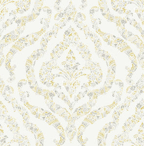 Featherton Mustard Floral Damask Wallpaper by A-Street Prints