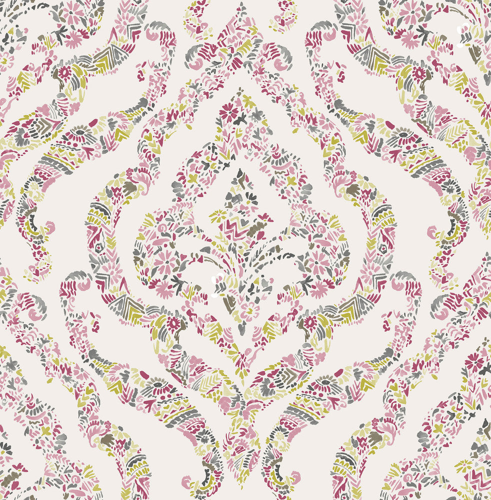 Featherton Pink Floral Damask Wallpaper by A-Street Prints Perennial Covers about 56.4 square feet 20.5-in by 33-ft long roll Unpasted 20.9 - Fabric Carolina -