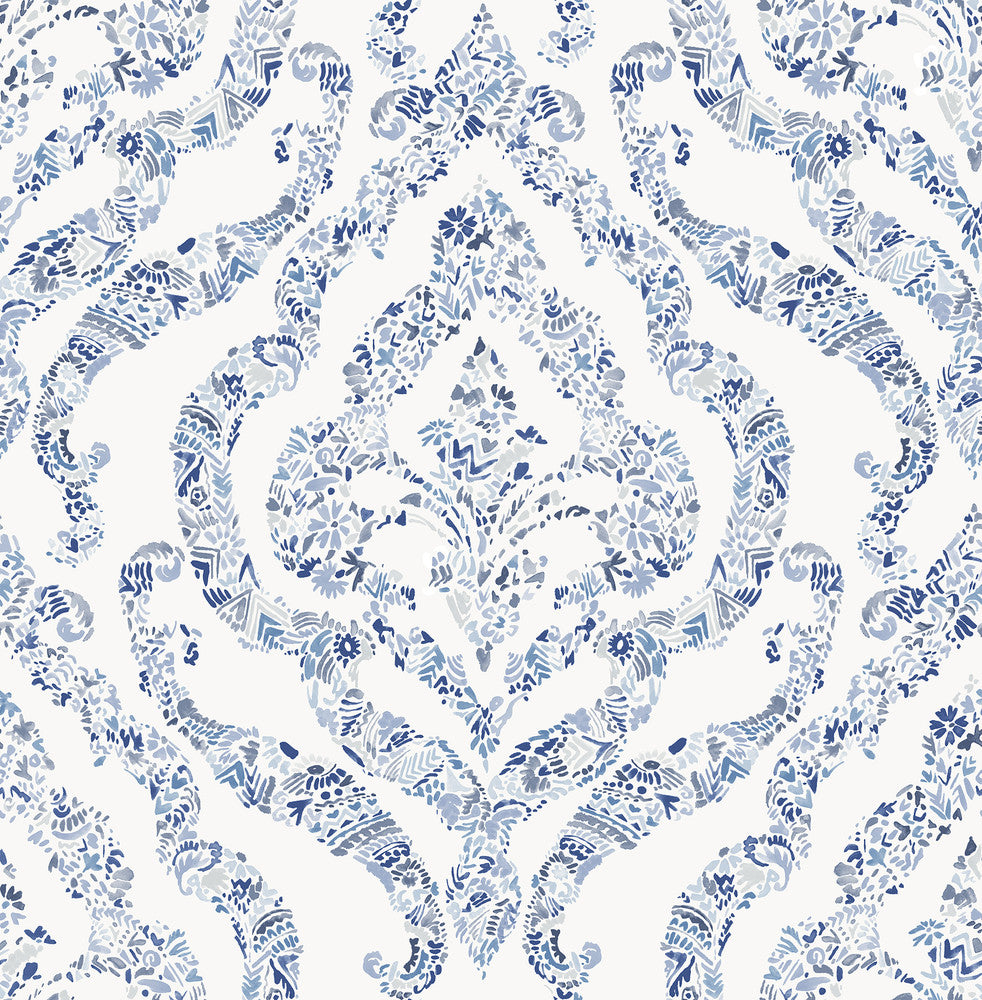 Featherton Blue Floral Damask Wallpaper by A-Street Prints Perennial Covers about 56.4 square feet 20.5-in by 33-ft long roll Unpasted 20.9 - Fabric Carolina -