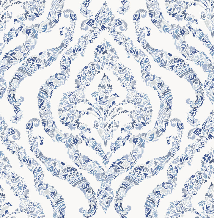 Featherton Blue Floral Damask Wallpaper by A-Street Prints Perennial Covers about 56.4 square feet 20.5-in by 33-ft long roll Unpasted 20.9 - Fabric Carolina -