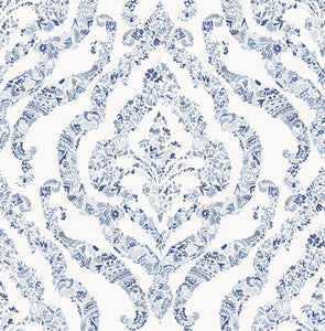 Featherton Blue Floral Damask Wallpaper by A-Street Prints