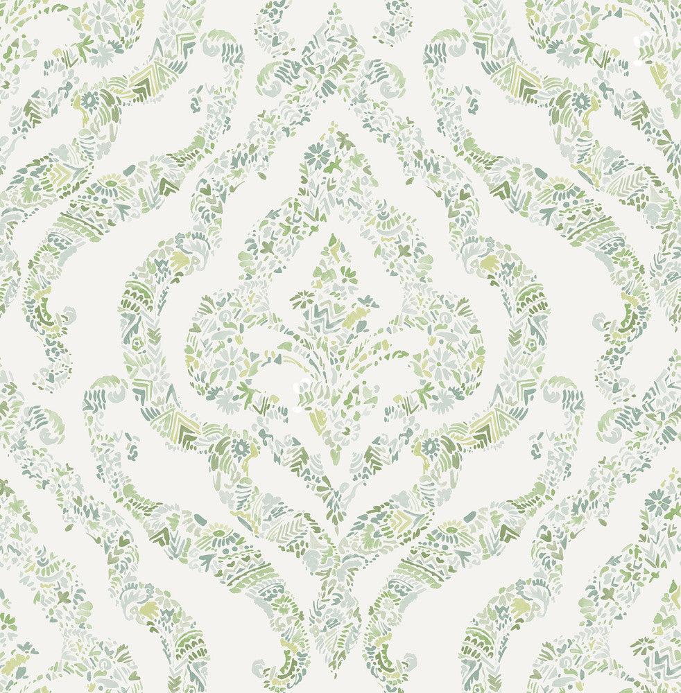 Featherton Light Green Floral Damask Wallpaper by A-Street Prints Perennial Covers about 56.4 square feet 20.5-in by 33-ft long roll Unpasted 20.9 - Fabric Carolina -