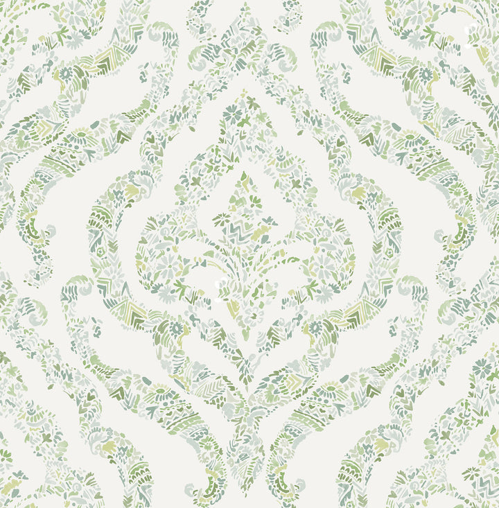 Featherton Light Green Floral Damask Wallpaper by A-Street Prints Perennial Covers about 56.4 square feet 20.5-in by 33-ft long roll Unpasted 20.9 - Fabric Carolina -