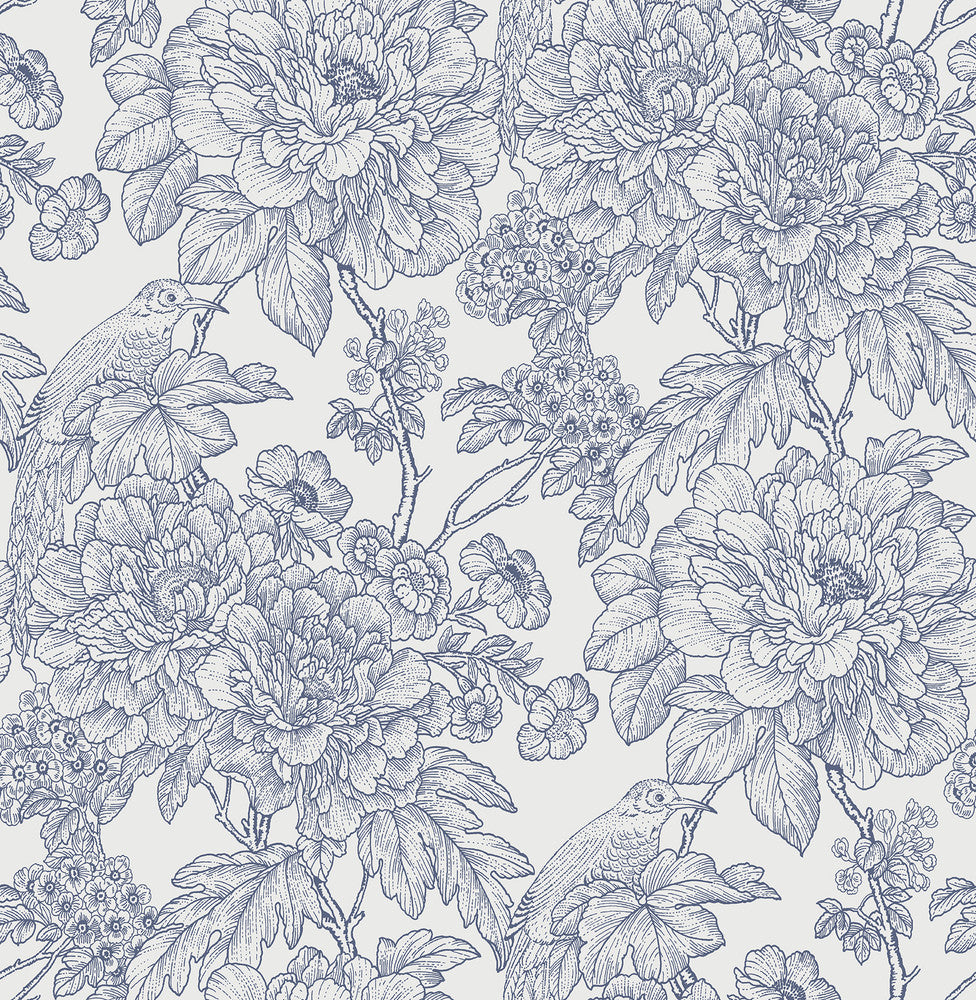 Birds of Paradise Breeze Blue Floral Wallpaper by A-Street Prints Perennial Covers about 56.4 square feet 20.5-in by 33-ft long roll Unpasted 20.9 - Fabric Carolina -