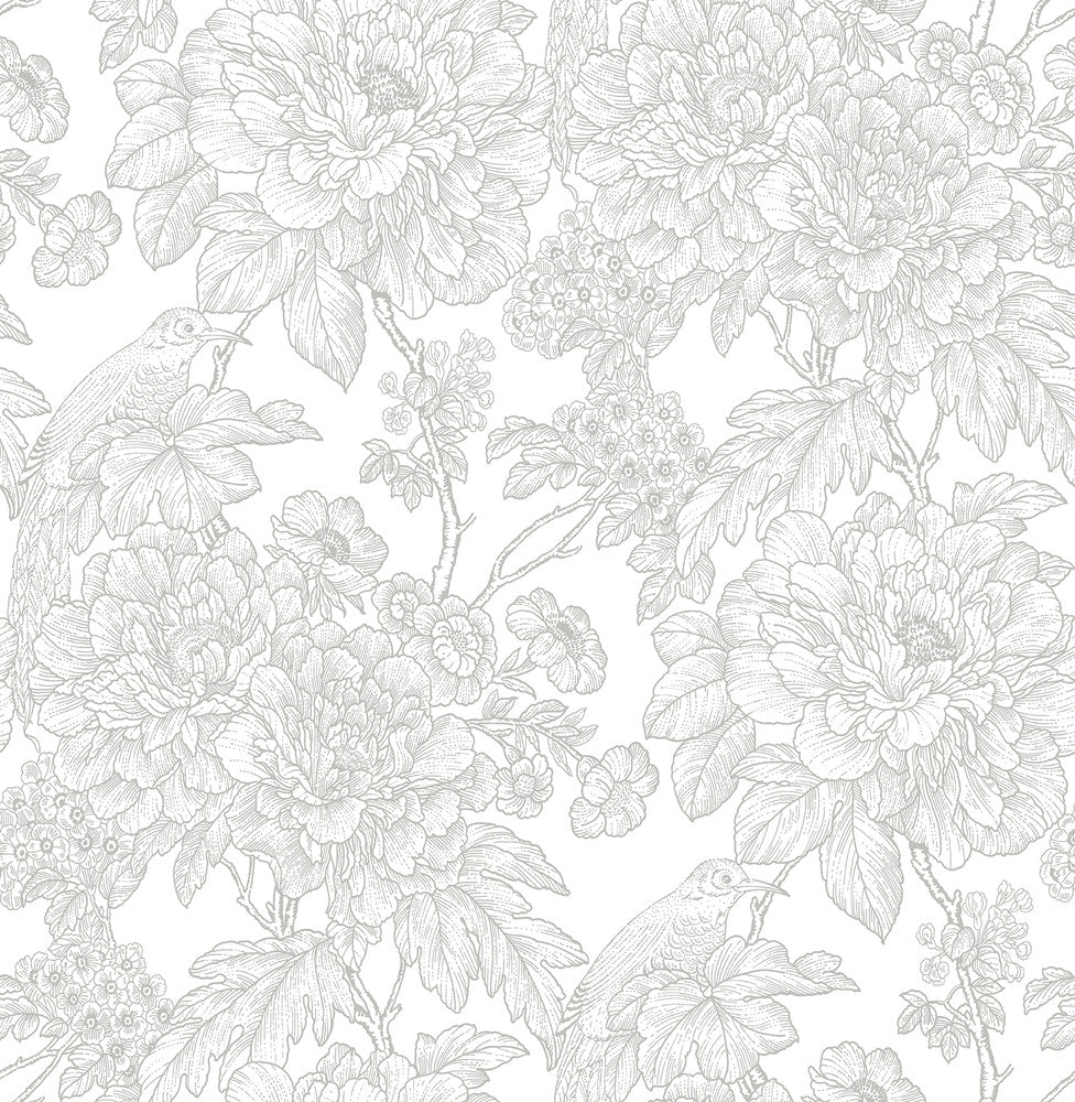 Birds of Paradise Breeze Grey Floral Wallpaper by A-Street Prints Perennial Covers about 56.4 square feet 20.5-in by 33-ft long roll Unpasted 20.9 - Fabric Carolina -