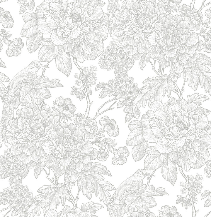 Birds of Paradise Breeze Grey Floral Wallpaper by A-Street Prints Perennial Covers about 56.4 square feet 20.5-in by 33-ft long roll Unpasted 20.9 - Fabric Carolina -