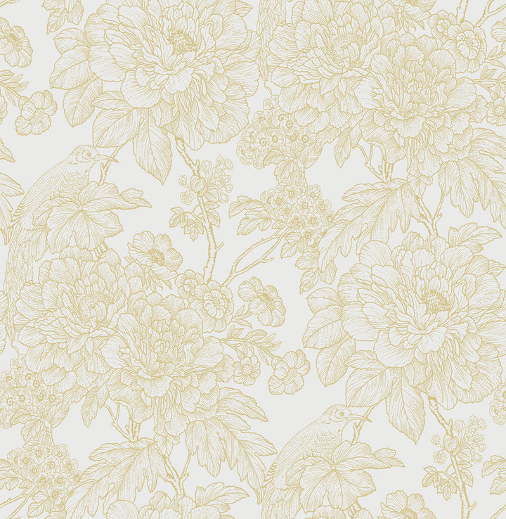 Birds of Paradise Breeze Mustard Floral Wallpaper by A-Street Prints Perennial Covers about 56.4 square feet 20.5-in by 33-ft long roll Unpasted 20.9 - Fabric Carolina -
