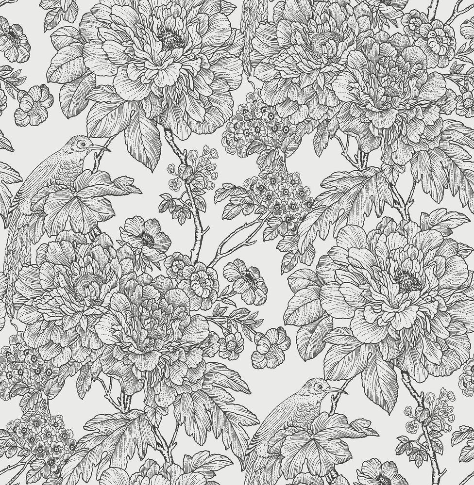 Birds of Paradise Breeze Black Floral Wallpaper by A-Street Prints Perennial Covers about 56.4 square feet 20.5-in by 33-ft long roll Unpasted 20.9 - Fabric Carolina -