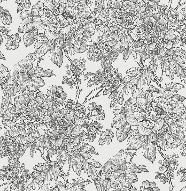 Birds of Paradise Breeze Black Floral Wallpaper by A-Street Prints Perennial Covers about 56.4 square feet 20.5-in by 33-ft long roll Unpasted 20.9 - Fabric Carolina -