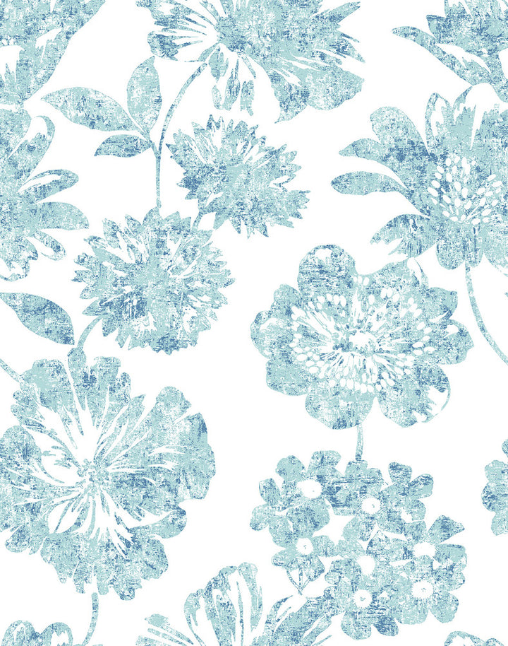 Folia Blue Floral Wallpaper by A-Street Prints Perennial Covers about 56.4 square feet 20.5-in by 33-ft long roll Unpasted 26 - Fabric Carolina -