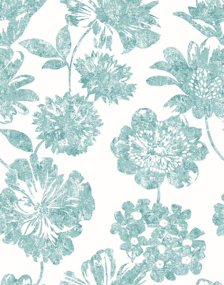 Folia Aqua Floral Wallpaper by A-Street Prints Perennial Covers about 56.4 square feet 20.5-in by 33-ft long roll Unpasted 26 - Fabric Carolina -