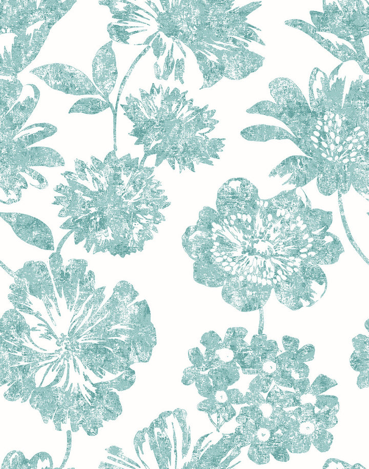 Folia Aqua Floral Wallpaper by A-Street Prints Perennial Covers about 56.4 square feet 20.5-in by 33-ft long roll Unpasted 26 - Fabric Carolina -