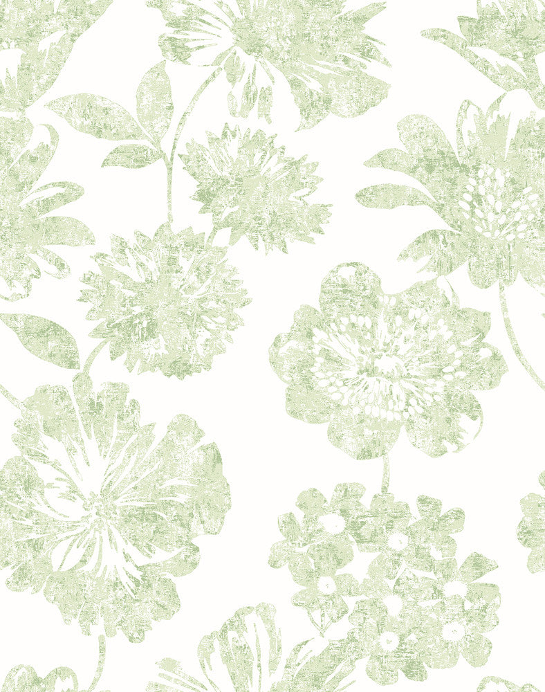 Folia Light Green Green Floral Wallpaper by A-Street Prints Perennial Covers about 56.4 square feet 20.5-in by 33-ft long roll Unpasted 26 - Fabric Carolina -