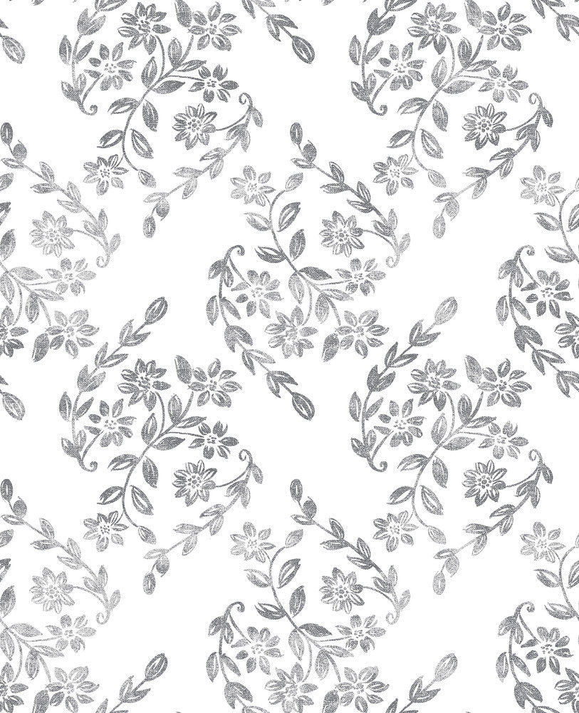 Arabesque Grey Floral Trail Wallpaper by A-Street Prints Perennial Covers about 56.4 square feet 20.5-in by 33-ft long roll Unpasted 12.6 - Fabric Carolina -