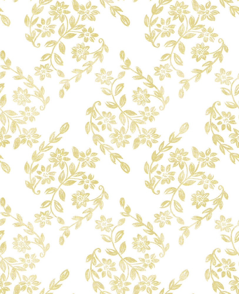Arabesque Mustard Floral Trail Wallpaper by A-Street Prints Perennial Covers about 56.4 square feet 20.5-in by 33-ft long roll Unpasted 12.6 - Fabric Carolina -