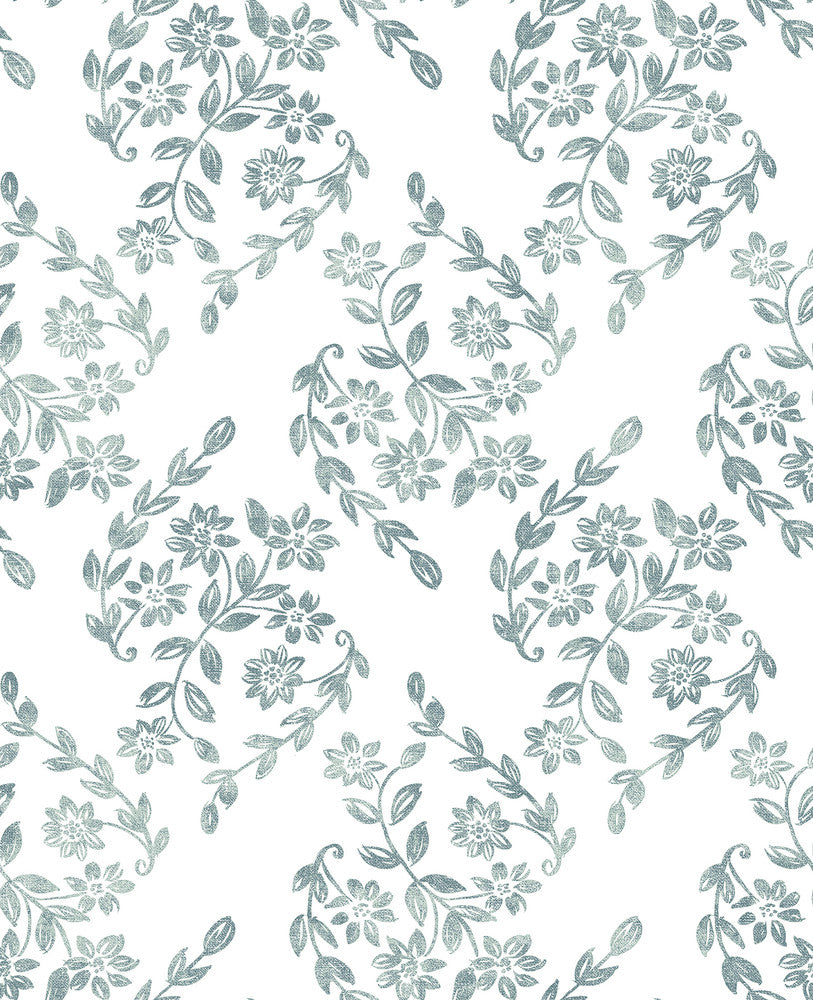 Arabesque Teal Floral Trail Wallpaper by A-Street Prints Perennial Covers about 56.4 square feet 20.5-in by 33-ft long roll Unpasted 12.6 - Fabric Carolina -
