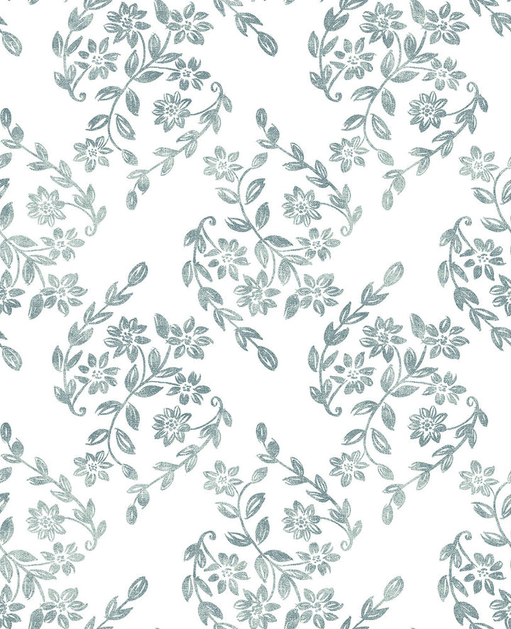 Arabesque Teal Floral Trail Wallpaper by A-Street Prints Perennial Covers about 56.4 square feet 20.5-in by 33-ft long roll Unpasted 12.6 - Fabric Carolina -