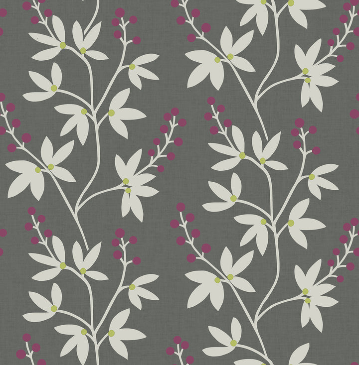 Linnea Elsa Charcoal Botanical Trail Wallpaper by A-Street Prints Perennial Covers about 56.4 square feet 20.5-in by 33-ft long roll Unpasted 20.9 - Fabric Carolina -