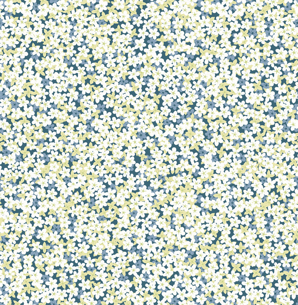 Giverny Blue Miniature Floral Wallpaper by A-Street Prints Perennial Covers about 56.4 square feet 20.5-in by 33-ft long roll Unpasted 20.9 - Fabric Carolina -