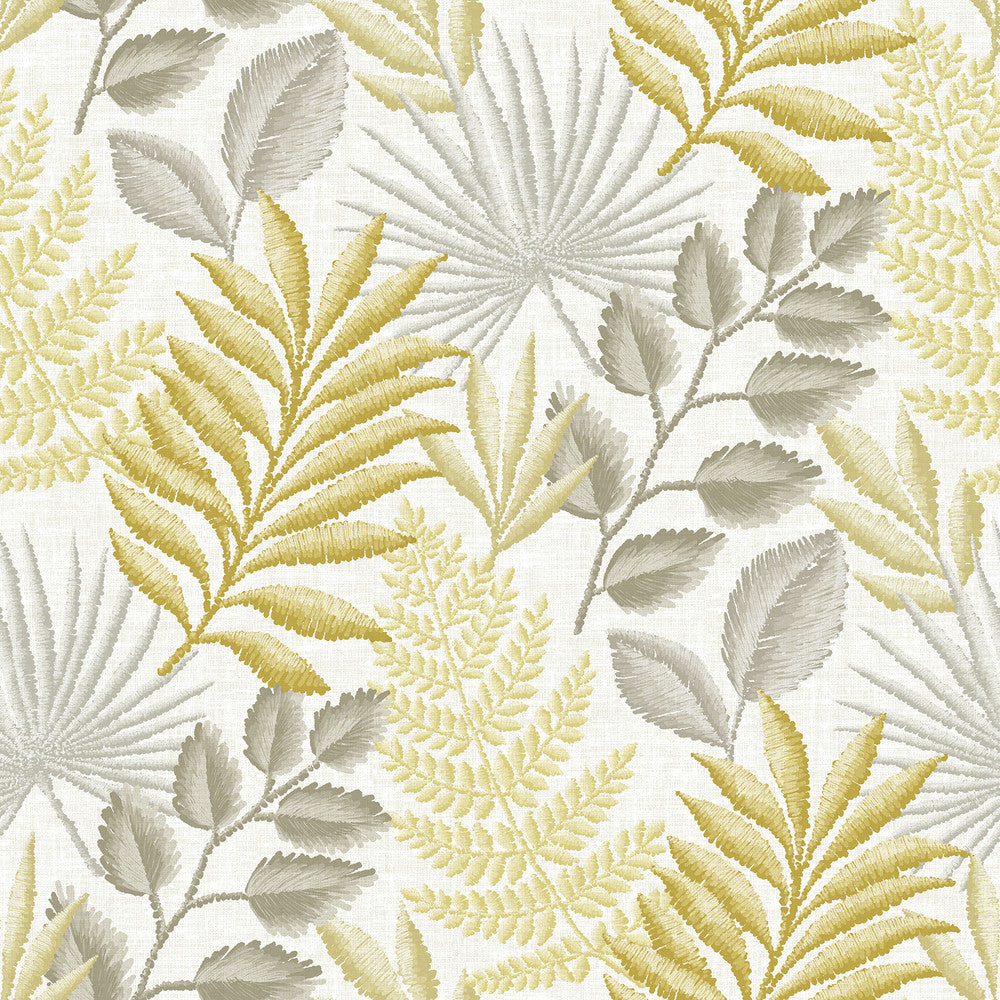 Palomas Mustard Botanical Wallpaper by A-Street Prints Perennial Covers about 60.8 square feet 27-in by 27-ft long roll Unpasted 27 - Fabric Carolina -