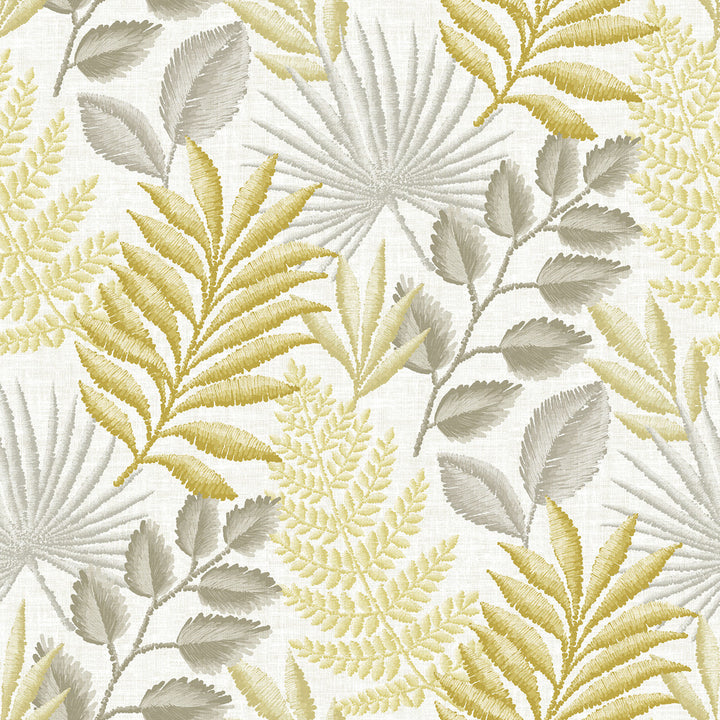 Palomas Mustard Botanical Wallpaper by A-Street Prints Perennial Covers about 60.8 square feet 27-in by 27-ft long roll Unpasted 27 - Fabric Carolina -