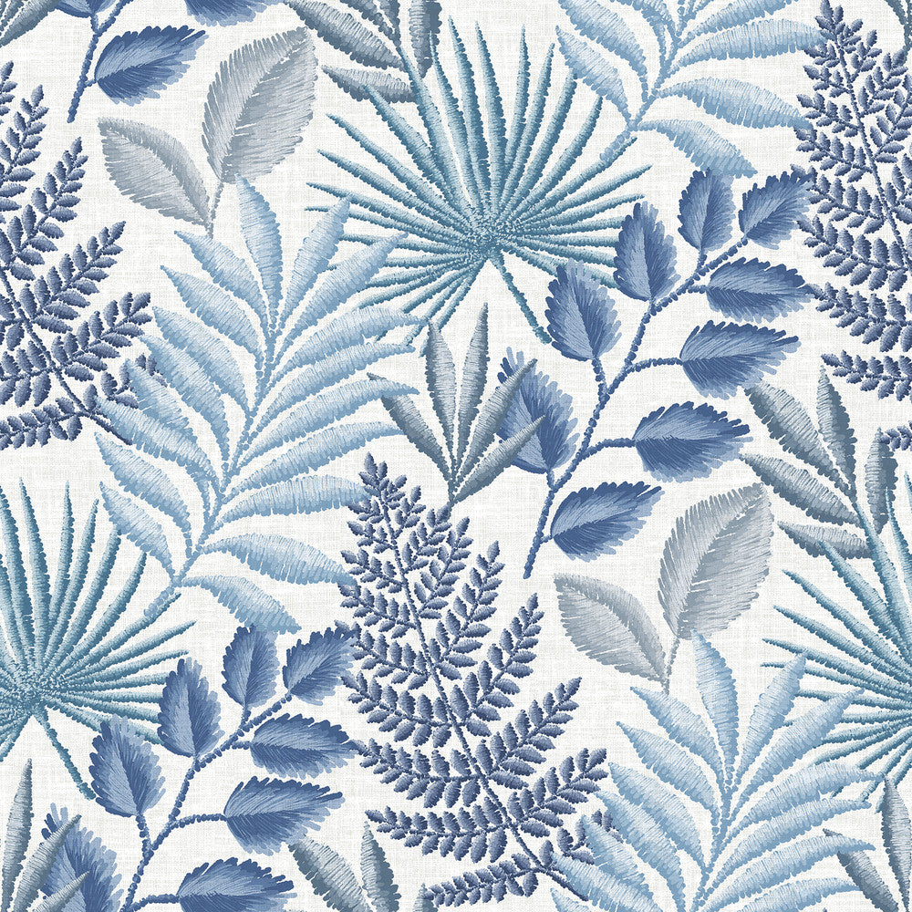 Palomas Blue Botanical Wallpaper by A-Street Prints Perennial Covers about 60.8 square feet 27-in by 27-ft long roll Unpasted 27 - Fabric Carolina -