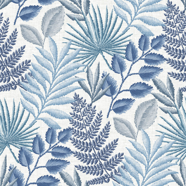 Palomas Blue Botanical Wallpaper by A-Street Prints Perennial Covers about 60.8 square feet 27-in by 27-ft long roll Unpasted 27 - Fabric Carolina -