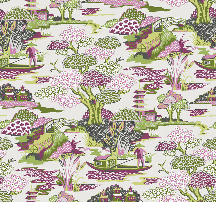 Joy De Vie Magenta Toile Wallpaper by A-Street Prints Perennial Covers about 60.8 square feet 27-in by 27-ft long roll Unpasted 25.2 - Fabric Carolina -