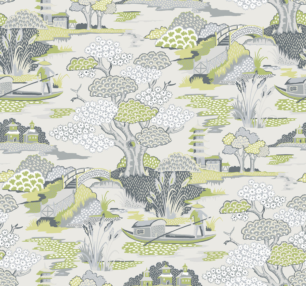 Joy De Vie Green Toile Wallpaper by A-Street Prints Perennial Covers about 60.8 square feet 27-in by 27-ft long roll Unpasted 25.2 - Fabric Carolina -