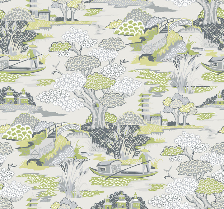Joy De Vie Green Toile Wallpaper by A-Street Prints Perennial Covers about 60.8 square feet 27-in by 27-ft long roll Unpasted 25.2 - Fabric Carolina -