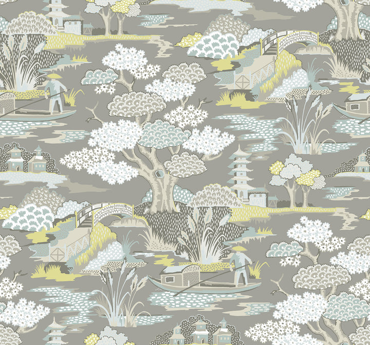 Joy De Vie Grey Toile Wallpaper by A-Street Prints Perennial Covers about 60.8 square feet 27-in by 27-ft long roll Unpasted 25.2 - Fabric Carolina -
