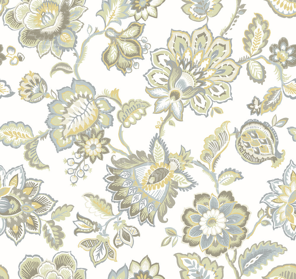 Corona Mustard Jacobean Wallpaper by A-Street Prints Perennial Covers about 60.8 square feet 27-in by 27-ft long roll Unpasted 25.2 - Fabric Carolina -