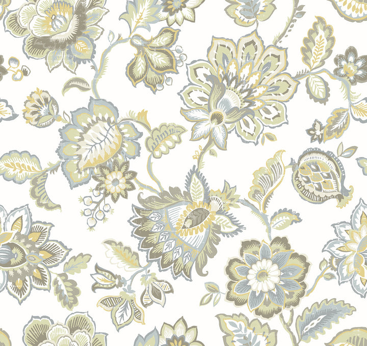 Corona Mustard Jacobean Wallpaper by A-Street Prints Perennial Covers about 60.8 square feet 27-in by 27-ft long roll Unpasted 25.2 - Fabric Carolina -