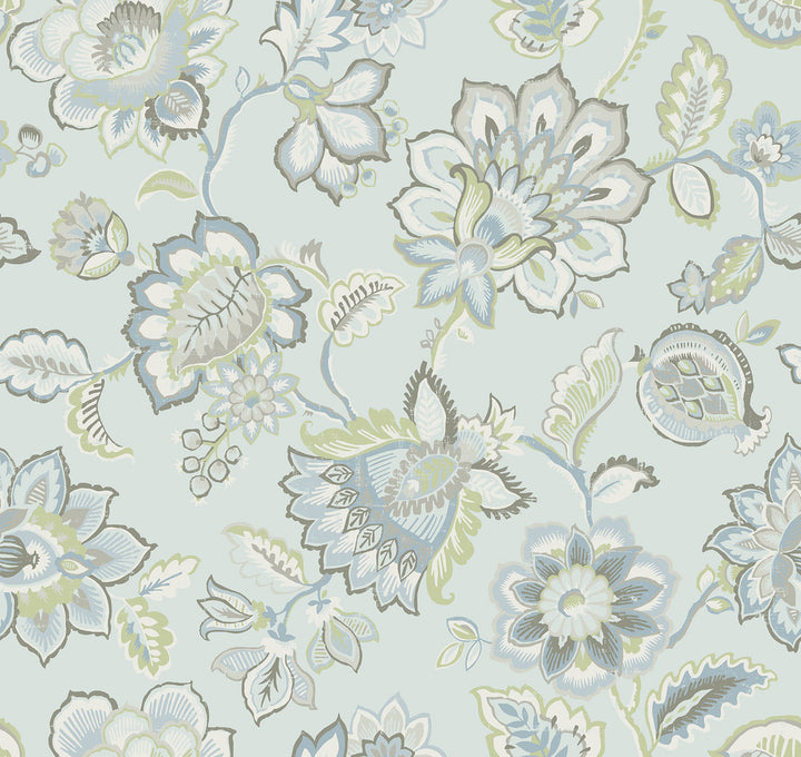 Corona Light Blue Jacobean Wallpaper by A-Street Prints Perennial Covers about 60.8 square feet 27-in by 27-ft long roll Unpasted 25.2 - Fabric Carolina -