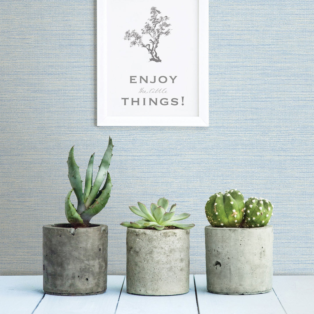Agave Blue Faux Grasscloth Wallpaper by A-Street Prints Designer