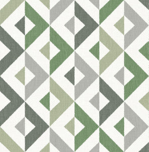 Seesaw Green Geometric Faux Linen Wallpaper by A-Street Prints