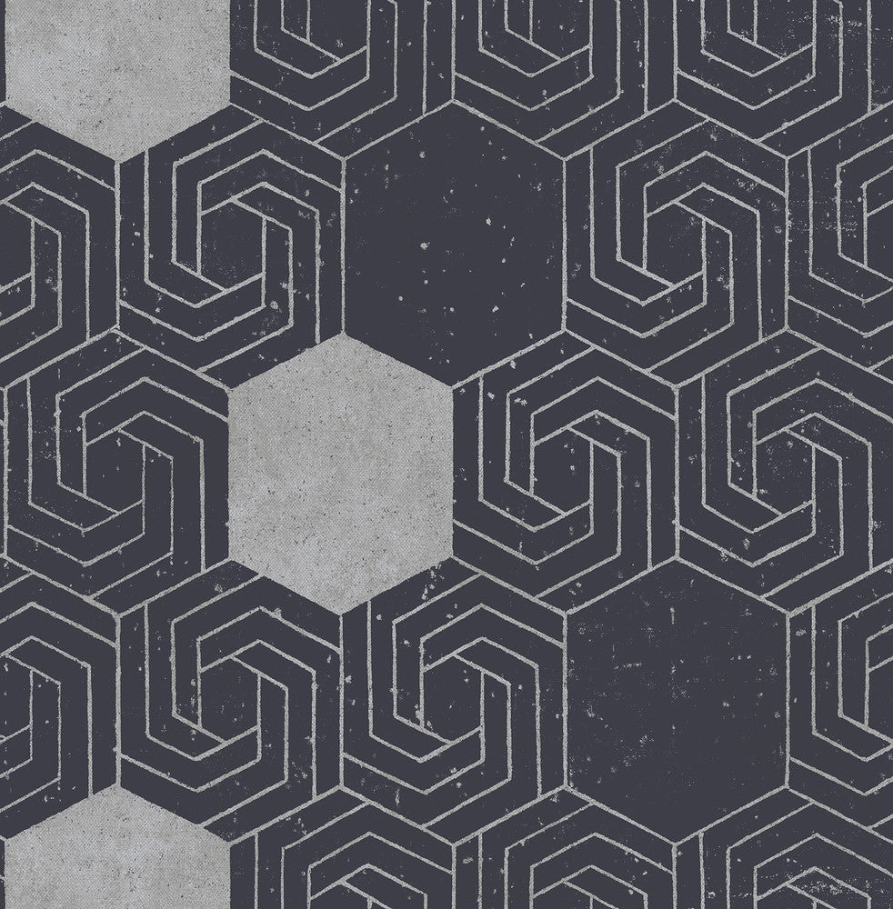 Momentum Navy Geometric Wallpaper by A-Street Prints Theory Covers about 56.4 square feet 20.5-in by 33-ft long roll Unpasted 20.9 - Fabric Carolina -