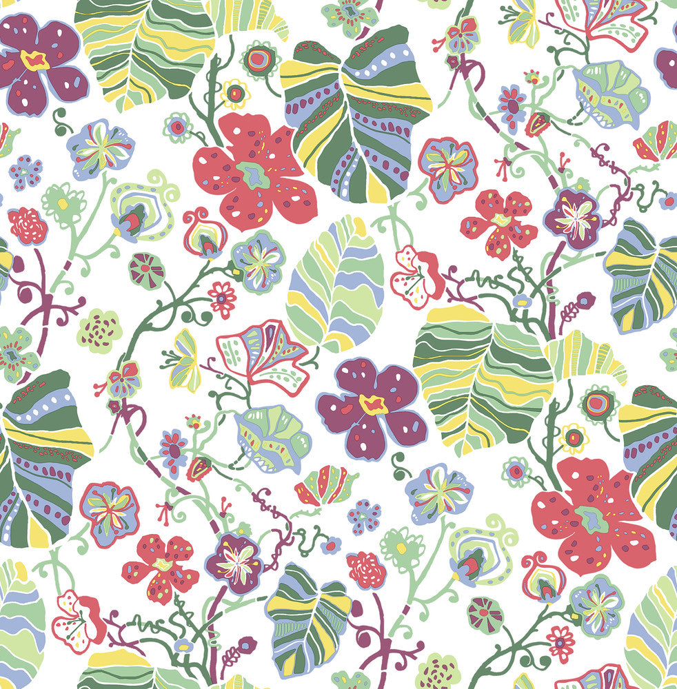 Gwyneth Multicolor Floral Wallpaper by A-Street Prints BlueBell Covers about 56.4 square feet 20.5-in by 33-ft long roll Unpasted 20.9 - Fabric Carolina -