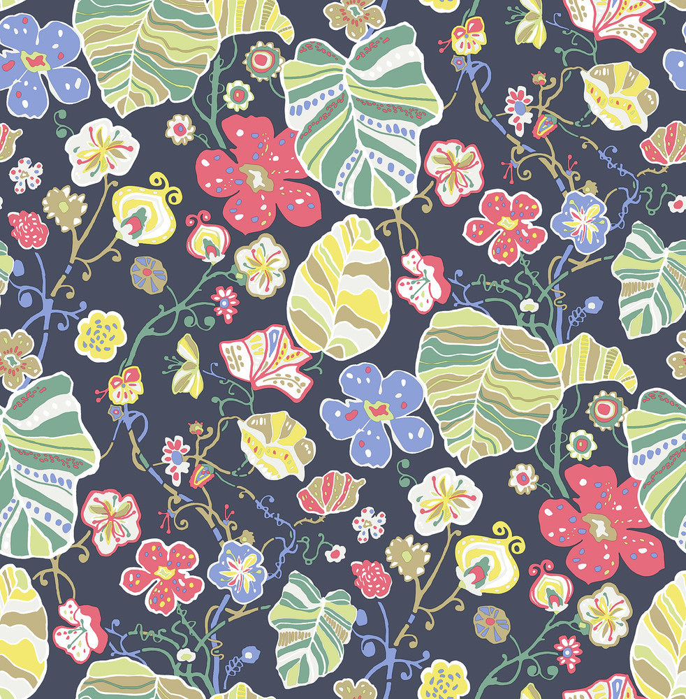 Gwyneth Navy Floral Wallpaper by A-Street Prints BlueBell Covers about 56.4 square feet 20.5-in by 33-ft long roll Unpasted 20.9 - Fabric Carolina -