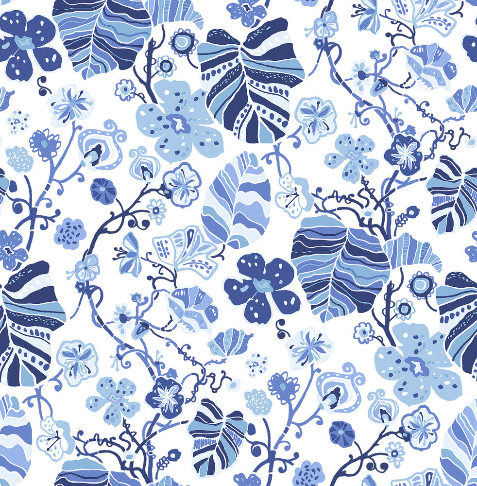 Gwyneth Indigo Floral Wallpaper by A-Street Prints BlueBell Covers about 56.4 square feet 20.5-in by 33-ft long roll Unpasted 20.9 - Fabric Carolina -