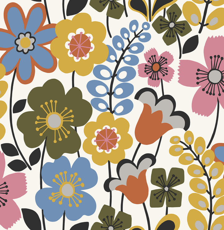 Piper Multicolor Floral Wallpaper by A-Street Prints BlueBell Covers about 56.4 square feet 20.5-in by 33-ft long roll Unpasted 20.9 - Fabric Carolina -