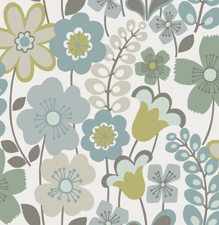 Piper Green Floral Wallpaper by A-Street Prints BlueBell Covers about 56.4 square feet 20.5-in by 33-ft long roll Unpasted 20.9 - Fabric Carolina -