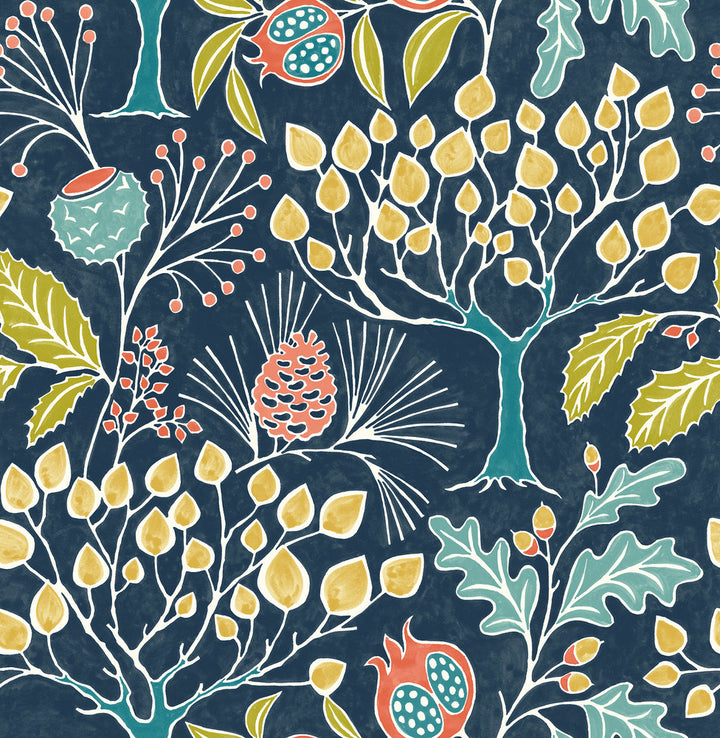Shiloh Navy Botanical Wallpaper by A-Street Prints BlueBell Covers about 56.4 square feet 20.5-in by 33-ft long roll Unpasted 20.9 - Fabric Carolina -